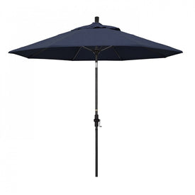 Sun Master Series 9' Patio Umbrella with Matted Black Aluminum Pole Fiberglass Ribs Collar Tilt Crank Lift and Sunbrella 1A Spectrum Indigo Fabric