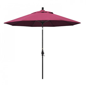 Sun Master Series 9' Patio Umbrella with Matted Black Aluminum Pole Fiberglass Ribs Collar Tilt Crank Lift and Sunbrella 2A Hot Pink Fabric