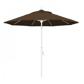 Sun Master Series 9' Patio Umbrella with Matted White Aluminum Pole Fiberglass Ribs Collar Tilt Crank Lift and Olefin Teak Fabric