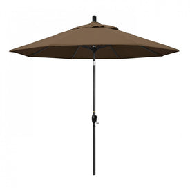 Pacific Trail Series 9' Patio Umbrella with Stone Black Aluminum Pole and Ribs Push Button Tilt Crank Lift and Sunbrella 1A Cocoa Fabric