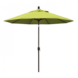 Pacific Trail Series 9' Patio Umbrella with Bronze Aluminum Pole and Ribs Push Button Tilt Crank Lift and Sunbrella 2A Parrot Fabric