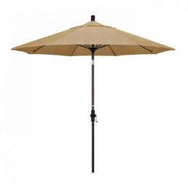Sun Master Series 9' Patio Umbrella with Bronze Aluminum Pole Fiberglass Ribs Collar Tilt Crank Lift and Sunbrella 2A Linen Sesame Fabric