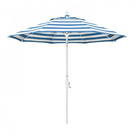 Sun Master Series 9' Patio Umbrella with Matted White Aluminum Pole Fiberglass Ribs Collar Tilt Crank Lift and Sunbrella 2A Cabana Regatta Fabric