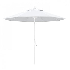 Sun Master Series 9' Patio Umbrella with Matted White Aluminum Pole Fiberglass Ribs Collar Tilt Crank Lift and Olefin White Fabric