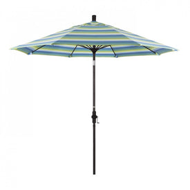 Sun Master Series 9' Patio Umbrella with Bronze Aluminum Pole Fiberglass Ribs Collar Tilt Crank Lift and Sunbrella 1A Seville Seaside Fabric