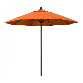 Venture Series 9' Patio Umbrella with Stone Black Aluminum Pole Fiberglass Ribs Push Lift and Sunbrella 2A Tuscan Fabric