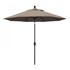 Pacific Trail Series 9' Patio Umbrella with Bronze Aluminum Pole and Ribs Push Button Tilt Crank Lift and Sunbrella 1A Taupe Fabric