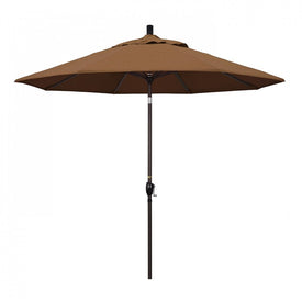 Pacific Trail Series 9' Patio Umbrella with Bronze Aluminum Pole and Ribs Push Button Tilt Crank Lift and Sunbrella 1A Teak Fabric