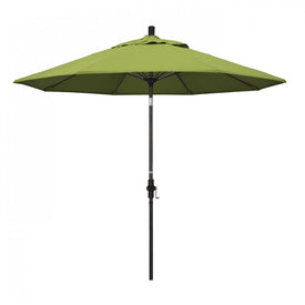 Sun Master Series 9' Patio Umbrella with Bronze Aluminum Pole Fiberglass Ribs Collar Tilt Crank Lift and Sunbrella 2A Macaw Fabric