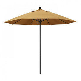 Venture Series 9' Patio Umbrella with Stone Black Aluminum Pole Fiberglass Ribs Push Lift and Sunbrella 1A Wheat Fabric