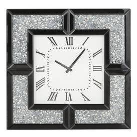 20" x 20" Square Black Glam Wood Wall Clock