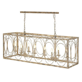 Eight-Light Vintage Gold Iron Caged Linear Chandelier - OPEN BOX