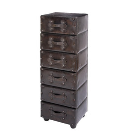 16" x 12.25" x 39.75" Brown Cedarwood and Faux Leather Six-Drawer Chest