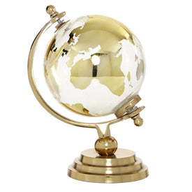 Gold and Clear Glass Globe with Gold Metal Stand