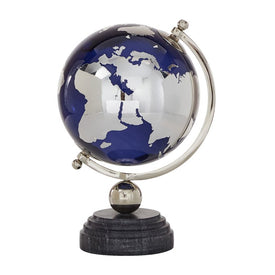 Blue and Clear Glass Globe with Ceramic Base