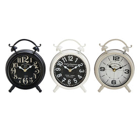 6" x 2.5" x 8" Cream/White/Black Metal Vintage Table Clocks Set of 3