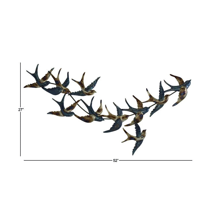 52" x 3" x 27" Black Iron Flock of Birds Wall Decor Riverbend Home