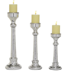 Vintage Silver Glass Vintage Candlestick Candle Holders Set of 3