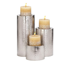 Hammered Silver Metal Candle Holders Set of 4
