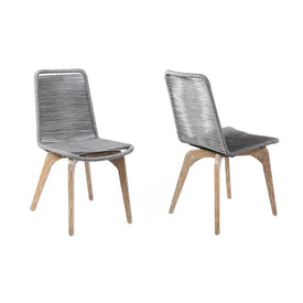 Island Outdoor Light Eucalyptus Wood and Gray Rope Dining Chairs Set of 2