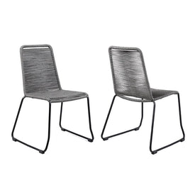 Shasta Outdoor Metal and Gray Rope Stackable Dining Chairs Set of 2