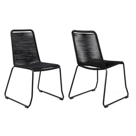 Shasta Outdoor Metal and Black Rope Stackable Dining Chairs Set of 2