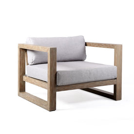 Paradise Outdoor Light Eucalyptus Wood Lounge Chair with Gray Cushions