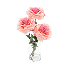 16" Artificial Pink Roses Arrangement in Glass Vase with Acrylic Water
