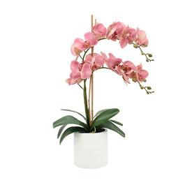 16" Artificial Pink Orchids and Bamboo in White Pot
