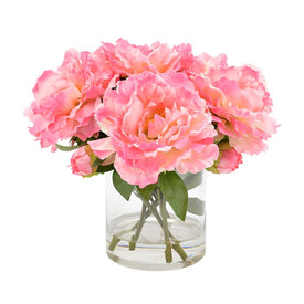 13" Artificial Pink Peonies Arranged in Glass Vase with Acrylic Water