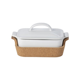 Ensemble Gift Rectangular Covered Casserole with Cork Tray 10" - White