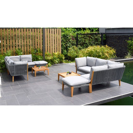 Eight-Piece Teak Finish Patio Seating Set with Cushions