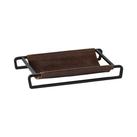 Leather Collection 10" Leather Rectangular Tray/Basket - Brown