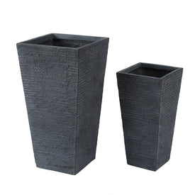 Gray Stone Finish Tall Tapered Square Magnesium Oxide Planter Set of 2