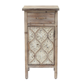 Damask Carved Wood Single-Door Accent Table