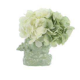9" Artificial White Hydrangeas in Ceramic Shell Vase