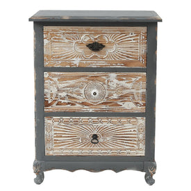 Shabby-Chic Carved Wood Three-Drawer Chest