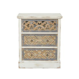White and Natural Wood Three-Drawer Accent Chest