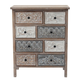Rustic Carved Wood Eight-Drawer Chest