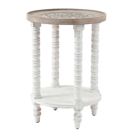 White Wood Round Accent Table