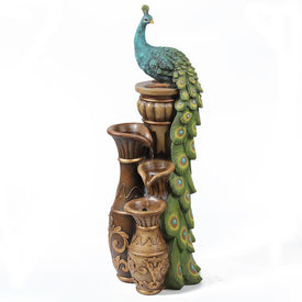 Pedestal Peacock and Urns Resin Outdoor Water Fountain