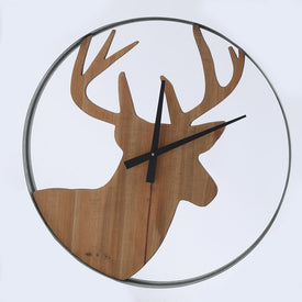 Wood and Metal Deer Lodge Wall Clock