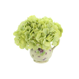 9" Artificial Green Hydrangeas in a Ceramic Floral Pitcher