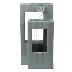 Two-Tier Pedestal Cement Outdoor Water Fountain with LED Lights