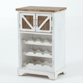 White and Natural Wood Wine Cabinet