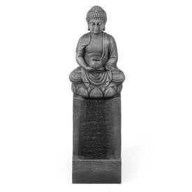 Meditating Buddha on Column Resin Patio Water Fountain with LED Lights