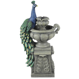 Roma Tiered Urns and Peacock Resin Outdoor Patio Water Fountain