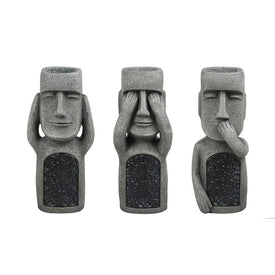 See, Hear, Speak No Evil Garden Easter Island Solar Statues Set of 3