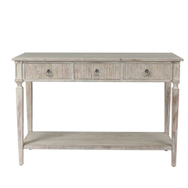 Whitewashed Wood Three-Drawer Console Table