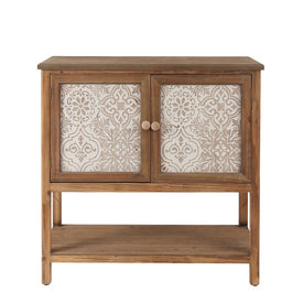 Natural Wood and Inlay Console Cabinet